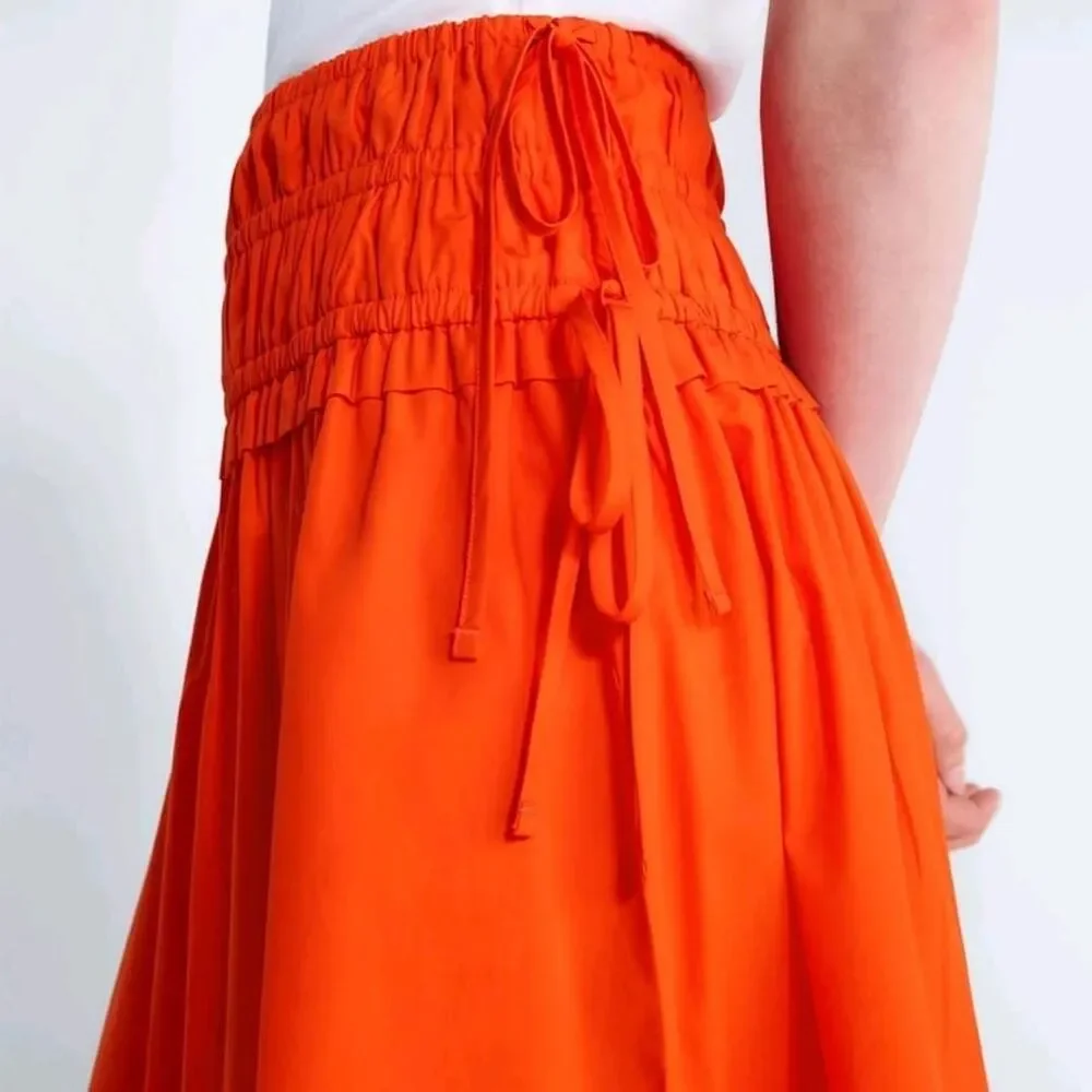 Free Assembly Smocked Drawstring Cotton Maxi Skirt Fire Orange NWT XL